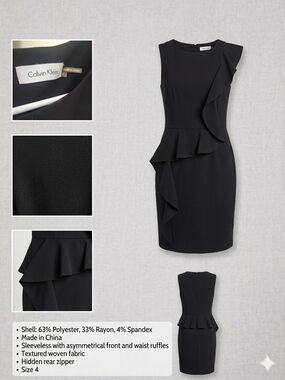 Calvin Klein Black Sleeveless Asymmetrical Ruffle Sheath Dress